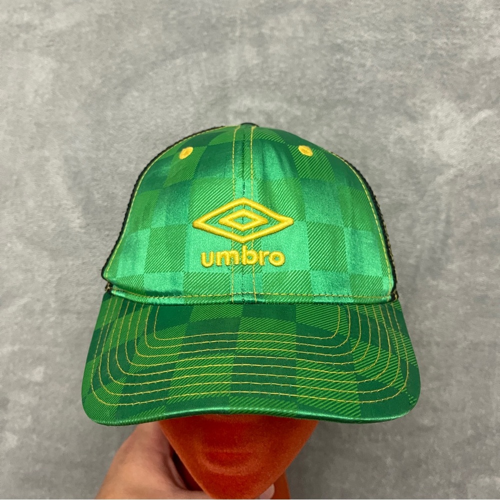 Umbro Shiny Checkered Hat Green Black Snapback Yellow Logo